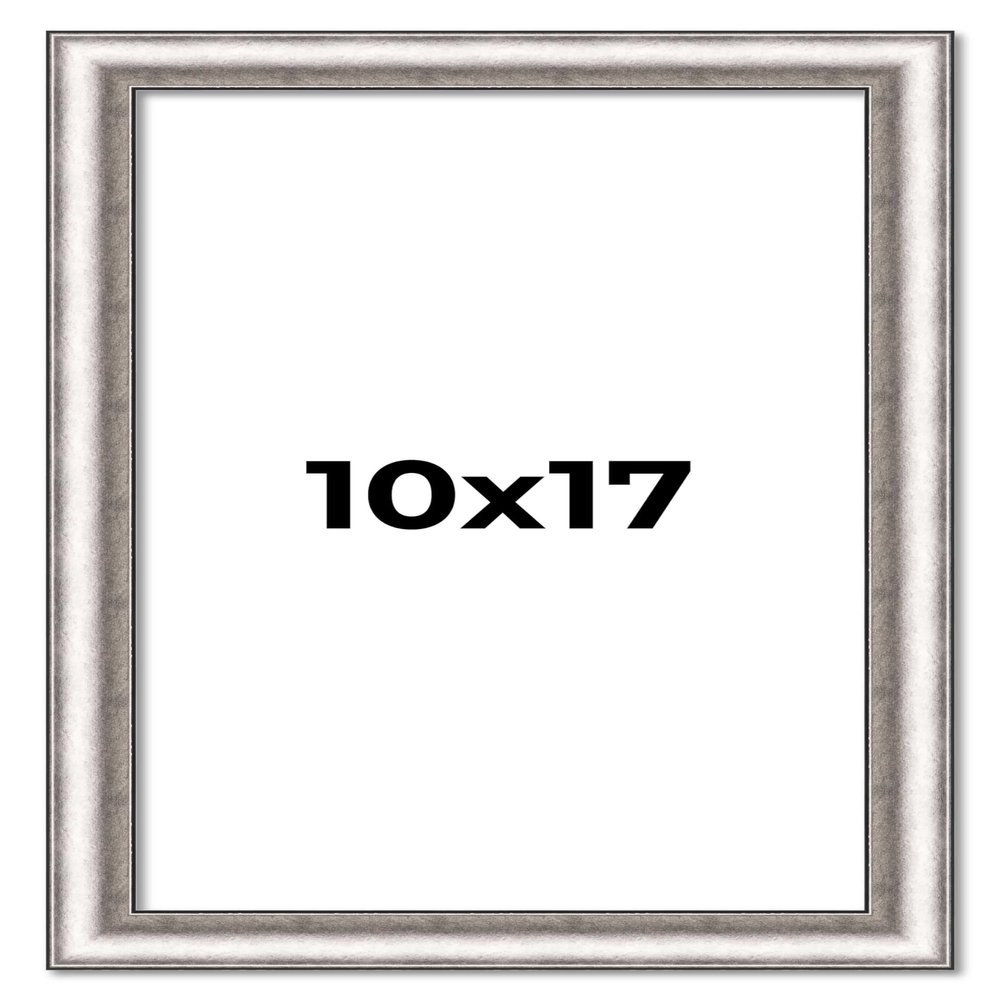 10x17 Frame Silver Real Wood Picture Frame Width 1.25 Inches | Interior Frame Depth 0.5 Inches | Florian Modern Photo Frame Complete with UV Acrylic, Foam Board Backing & Hanging Hardware