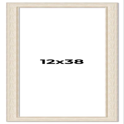12x38 Frame White Wash Rustic Cream Picture Frame | 1.75 Inch Moulding Width | Complete with UV Acrylic Plexiglass, Foam Board Backing & Hanging Hardware