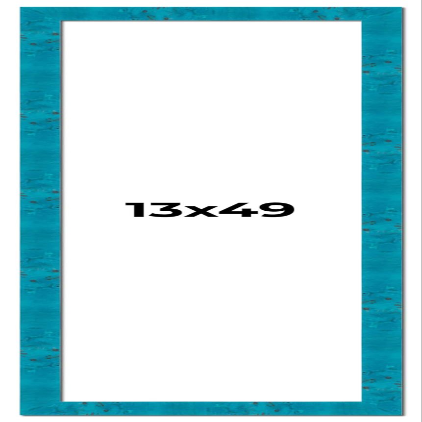 13x49 Frame Blue Teal Burl Wood Picture Frame | 1.75 Inch Moulding Width | Interior Frame Depth 0.5 Inches | Blue Veneer Traditional Photo Frame Complete with UV Acrylic, Foam Board Backing & Hanging