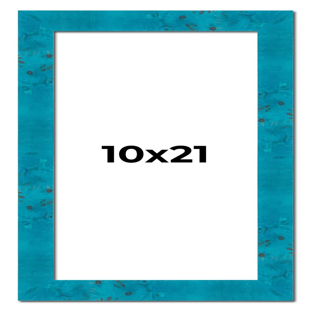 10x21 Frame Blue Teal Burl Wood Picture Frame | 1.75 Inch Moulding Width | Interior Frame Depth 0.5 Inches | Blue Veneer Traditional Photo Frame Complete with UV Acrylic, Foam Board Backing & Hanging