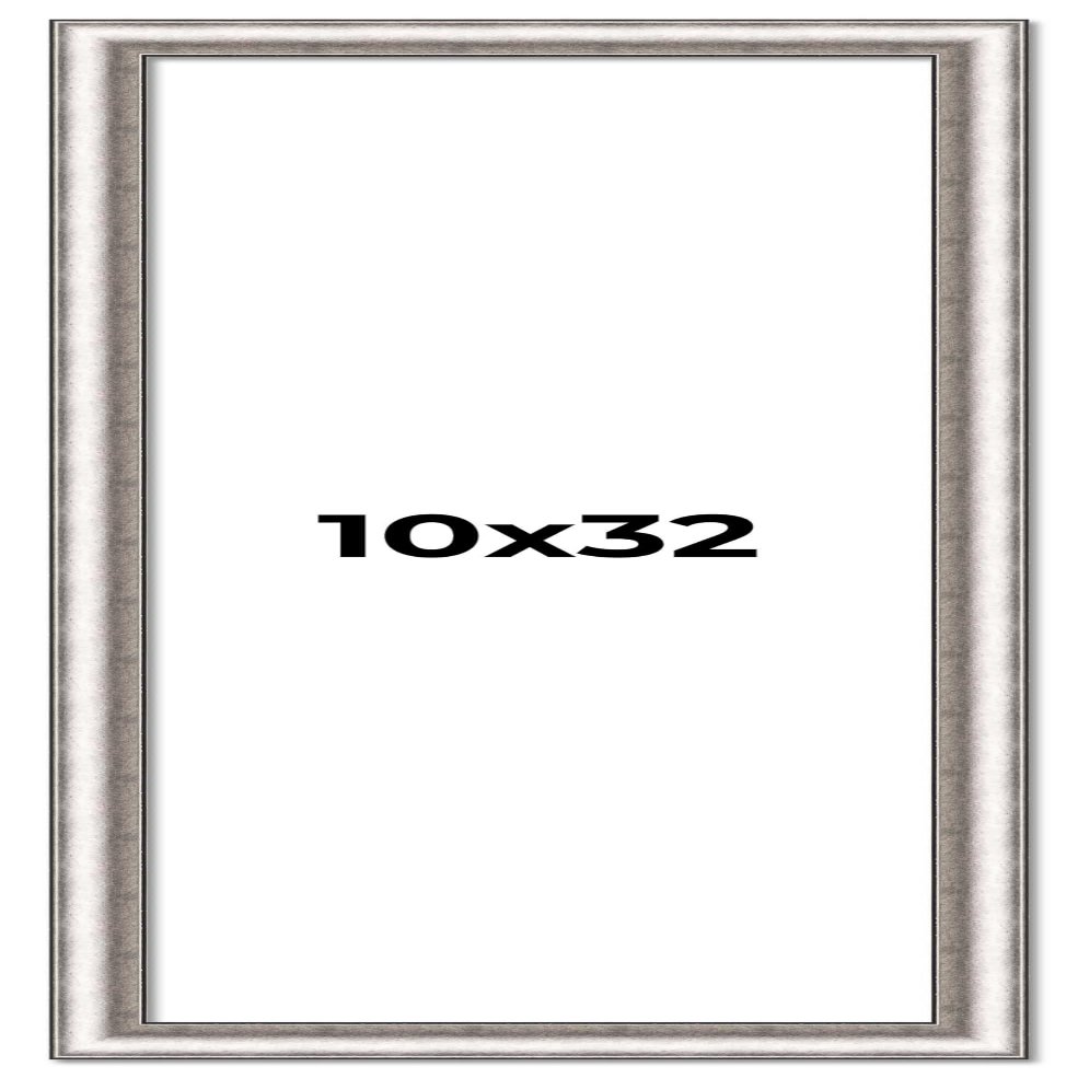 10x32 Frame Silver Real Wood Picture Frame Width 1.25 Inches | Interior Frame Depth 0.5 Inches | Florian Boho Photo Frame Complete with UV Acrylic, Foam Board Backing & Hanging Hardware