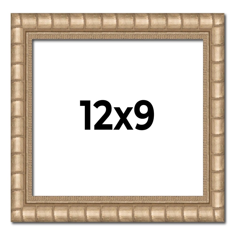 12x9 Frame Silver Bamboo Solid Wood Picture Frame | 1.5 Inch Moulding Width | Interior Frame Depth 0.5 Inches | Beechey Bamboo Frame with UV Acrylic Plexiglass, Foam Board Backing & Hanging Hardware