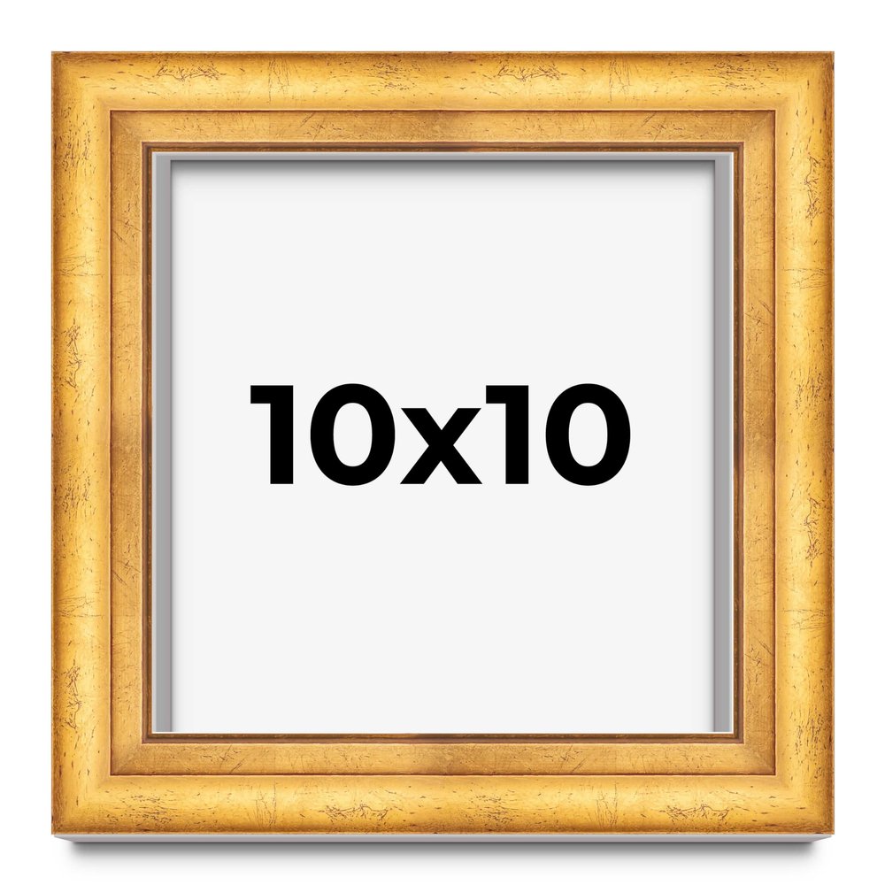 10x10 Shadow Box Frame Gold | 1.75 Inches Deep Real Wood Traditional Shadowbox Display Frame | UV Resistant Acrylic Front, Acid Free Backing, and Hanging Hardware | Cheyenne Picture Frame Style