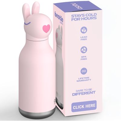 asobu Bestie Bottle Insulated Stainless Steel Water Bottle with Detachable Soft Animal Head Fun Drinking For Kids and Teens with Flexible Reusable Straw 16 Ounce