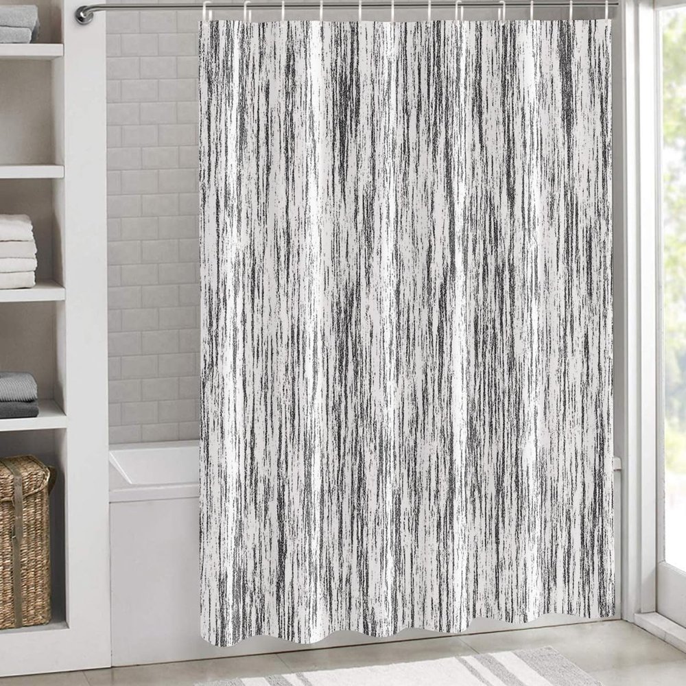 ZFUNCING Shower Curtain for Bathroom Abstract White Gray Vertical Stripe Waterproof Bath Curtains Grommet Shower Curtains with Hooks for Bathtubs Toilet Decor 36x72in Imitated Tree Skin Texture