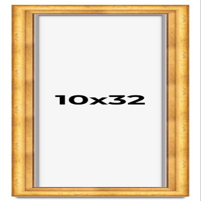 10x32 Shadow Box Frame Gold | 1.75 Inches Deep Real Wood Traditional Shadowbox Display Frame | UV Resistant Acrylic Front, Acid Free Backing, and Hanging Hardware | Cheyenne Picture Frame Style