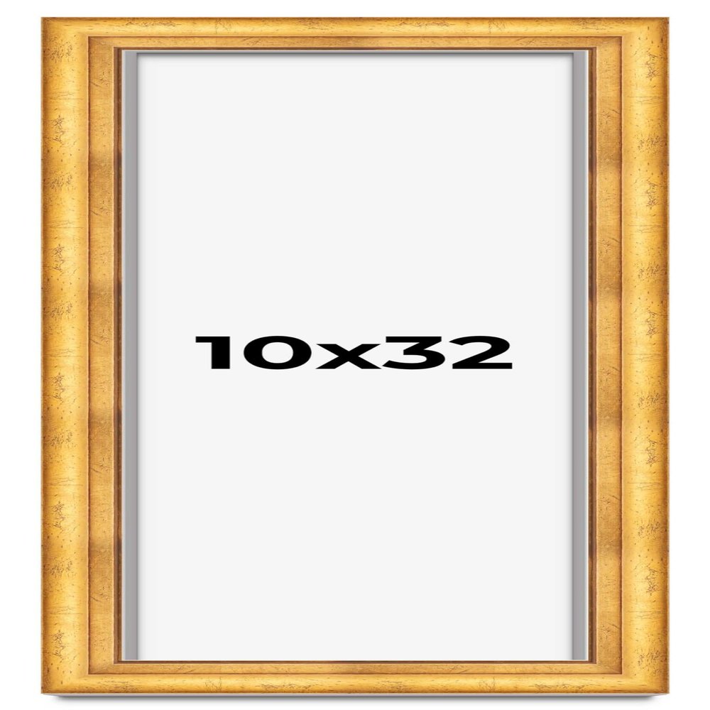 10x32 Shadow Box Frame Gold | 1.75 Inches Deep Real Wood Traditional Shadowbox Display Frame | UV Resistant Acrylic Front, Acid Free Backing, and Hanging Hardware | Cheyenne Picture Frame Style