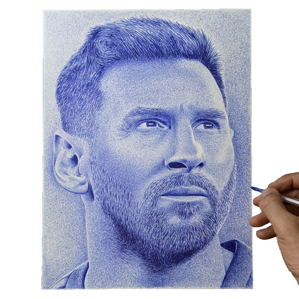 Lionel Messi soccer star made entirely with a ballpen (Medium, Blue)