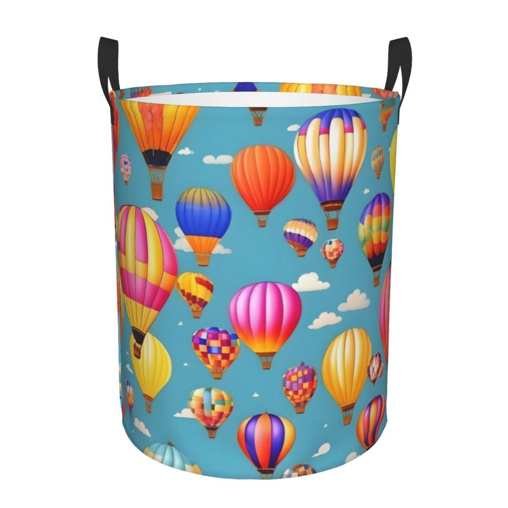 Hot Air Colorful Balloons Print Circular Protable Storage Bin,Basket For Laundry Hamper With Handles Bedroom Clothes