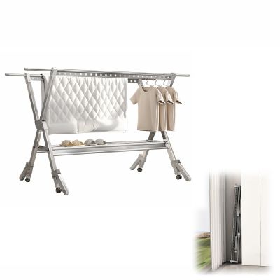 Laundry Drying Rack for Indoor Outdoor and The Balcony, Clothes Drying Racks Outdoor, Clothes Airer, Length Adjustable Saves Space Garment Rack, Heavy Duty Clothes Hanger Rack with Wheels (Color : Si