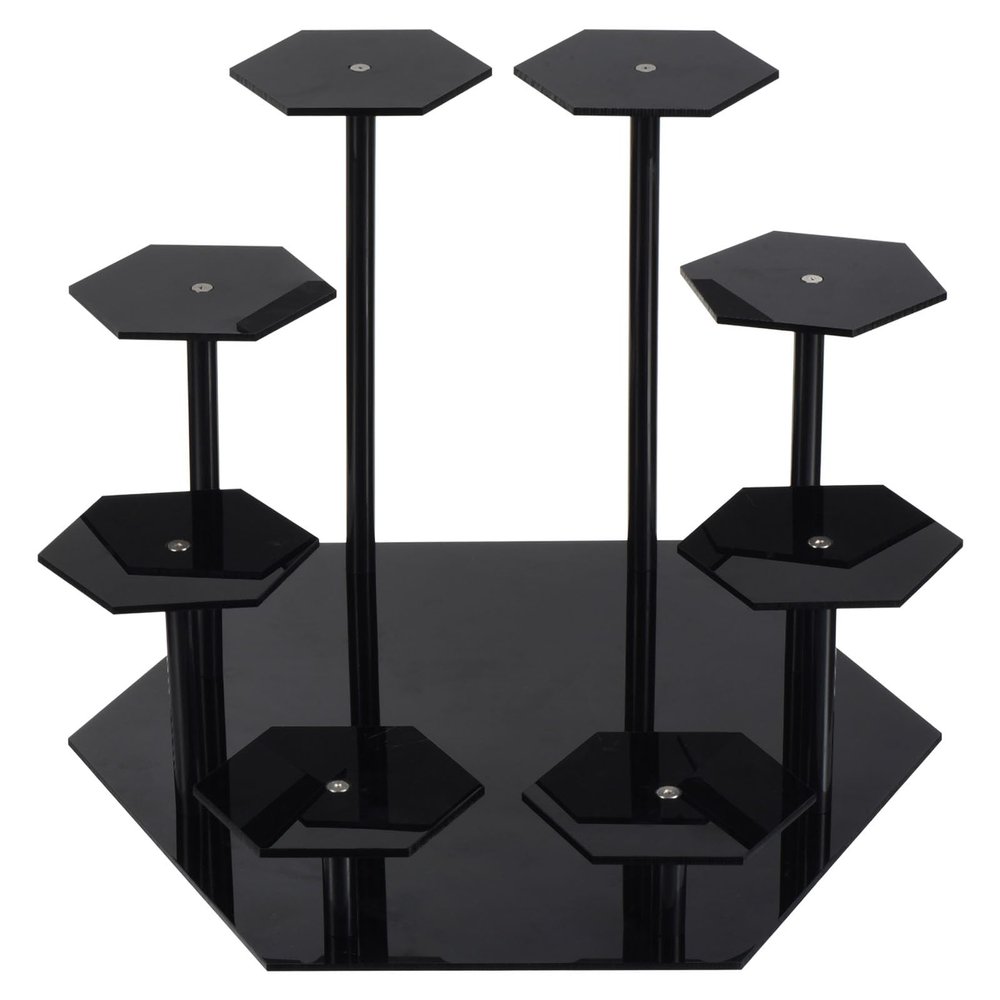 uxcell Acrylic Display Stand for Figures, 8-Tier Acrylic Display Risers for Display Risers for Cupcake Dessert, Perfume Organizers and Storage Organization for Collections Black