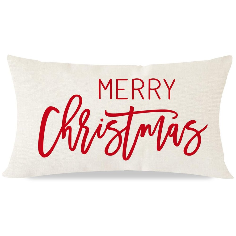 PANDICORN Merry Christmas Pillow Covers 12x20 Inch Farmhouse Christmas Decorations Xmas Winter Holiday Lumbar Throw Pillows Cases for Home Sofa Couch Living Room Decor