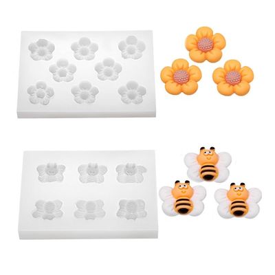 2pcs Cake Fondant Mold- Mini Honey Bee Flower Shapes Mold Silicone Tray For Chocolate, Candy, Cake Decoration, Polymer Clay, Sugar Craft, Ice Mold, Soap and More (Mini Honey Bee Flower)