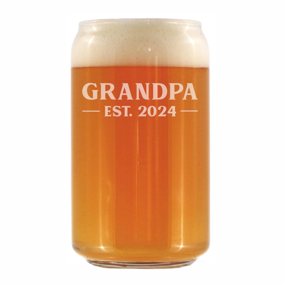 Bevvee Grandpa Est 2024 - New Grandfather Beer Can Pint Glass Gift for First Time Grandparents - Bold 16 Oz Glasses