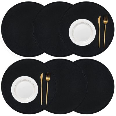 Placemats, Placemats/15inch Table Mats Set of 6, Round Faux Leather Place Mats, Double-sided Use Vinyl Tablemat, Washable Anti-scald Heat Insulation Water Proof Coffee Mat Suitable for Indoor and Outd