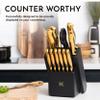 Black and Gold Knife Set with Block Self-Sharpening & Kitchen Utensils 32-Piece  Luxe Black and Gold Kitchen Accessories with Stainless Steel Holder view 2
