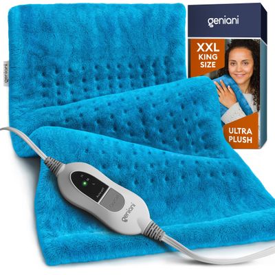 GENIANI Electric Throw - XXL Heating Pad for Back Pain & Menstrual Pain Relief, Auto Shut Off, Machine Washable, Moist Heat Pad for Neck and Shoulder, Cramps Relief, Aqua Blue 18'26