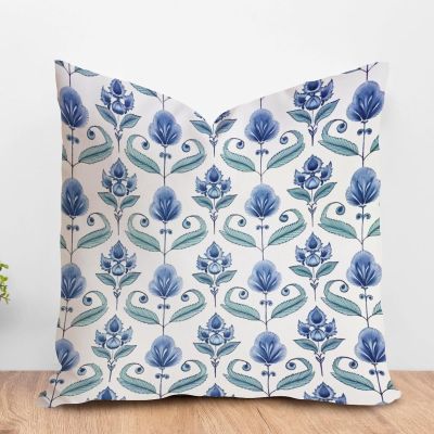 ArogGeld Blue Indigo Lotus Flower Cushion Covers Botanical Floral Blue Lotus Square Pillow Cover Japanese Chinoiserie Throw Pillowcase for Sofa Couch Car Chair 16x16in White Linen