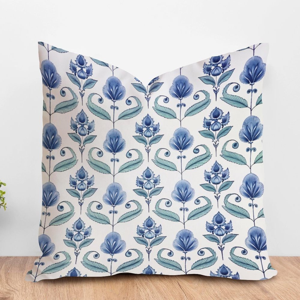 ArogGeld Blue Indigo Lotus Flower Cushion Covers Botanical Floral Blue Lotus Square Pillow Cover Japanese Chinoiserie Throw Pillowcase for Sofa Couch Car Chair 16x16in White Linen