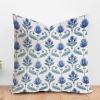 ArogGeld Blue Indigo Lotus Flower Cushion Covers Botanical Floral Blue Lotus Square Pillow Cover Japanese Chinoiserie Throw Pillowcase for Sofa Couch Car Chair 16x16in White Linen view 1