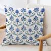 ArogGeld Blue Indigo Lotus Flower Cushion Covers Botanical Floral Blue Lotus Square Pillow Cover Japanese Chinoiserie Throw Pillowcase for Sofa Couch Car Chair 16x16in White Linen view 3