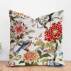 ArogGeld Bird in Peony Tree Coral Cushion Cover Red Peony Flower Animal Bird Square Throw Pillows Traditional Chinese Chinoiserie Accent Pillow for Bedroom Sofa Couch 26x26in White Linen view 1