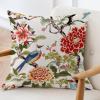 ArogGeld Bird in Peony Tree Coral Cushion Cover Red Peony Flower Animal Bird Square Throw Pillows Traditional Chinese Chinoiserie Accent Pillow for Bedroom Sofa Couch 26x26in White Linen view 3