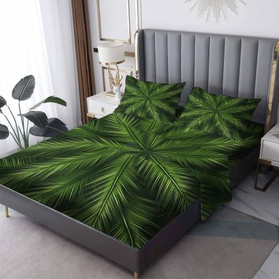 Leaf Sheets King Size, Palm Leaf Green Bed Sheets, Patterned Bedding Sheets & Pillowcases 4 Piece Set - Soft Microfiber Deep Pocket Fitted Sheet & Flat Sheet & 2 Pillow Cases K0-&-150