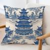 ArogGeld Chinoiserie Asian Blue Pagoda Farmhouse Cushion Cover Oriental Ancient China Garden Home Decor Cushion Covers Chinoiserie Chic Asian Double Side Pillow Cover Case 24x24in White Linen view 3
