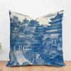 ArogGeld Chinoiserie Asian Aqua Blue Pagoda Throw Pillow Cushion Oriental Ancient China Garden Square Throw Pillow Covers Oriental Chinoiserie Throw Pillowcase for Living Room 24x24in Linen view 1