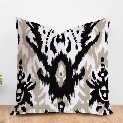 ArogGeld Black Brown Ikat Kilim Turkish Farmhouse Cushion Covers Boho Black Ikat Chinoiserie Style Home Decor Cushion Cover Oriental Chinoiserie Pillow Cover Case 20x20in White Linen