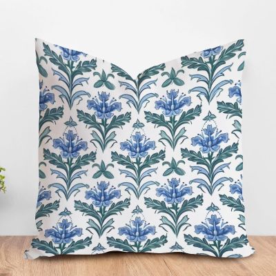 ArogGeld Blue Indigo Lotus Flower Sofa Pillow Cover Botanical Floral Blue Lotus Decorative Throw Pillow Cushion Oriental Toile Chinoiserie Farmhouse Pillow Cases for Living Room 16x16in