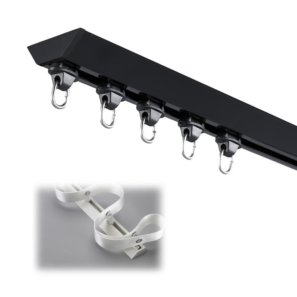 Curtain Rail with Mute Rollers, Straight Ceiling Curtain Track, Heavy Duty Aluminum Curtain Track System, Curtain Poles, Manual Curtain Rods, Bed Curtains Room Divider (Color : Black, Size : 5m)
