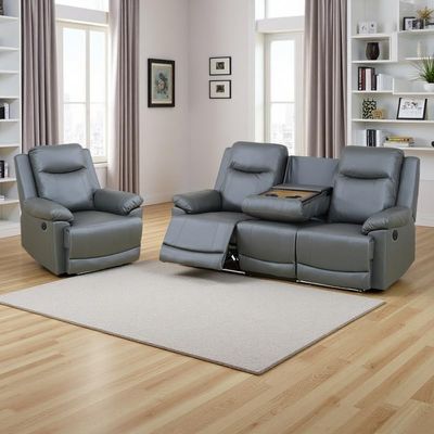 Caberryne Power Recliner Sofa Set with LED Lights,Leather Living Room Furniture Set with USB Port/Cup Holders,Reclining Sofa Set for House/Home Theater(Sofa&Chair 2 Pieces)