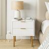 AEPOALUA Nightstand with Charging Station,Morden Bedside Table with Gold Frame,Small White Night Stand,End Table,Bedside Furniture,Side Table with Drawer and Shelf for Bedroom,Living Room view 1