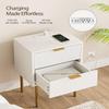 AEPOALUA Nightstand with Charging Station,Morden Bedside Table with Gold Frame,Small White Night Stand,End Table,Bedside Furniture,Side Table with Drawer and Shelf for Bedroom,Living Room view 4