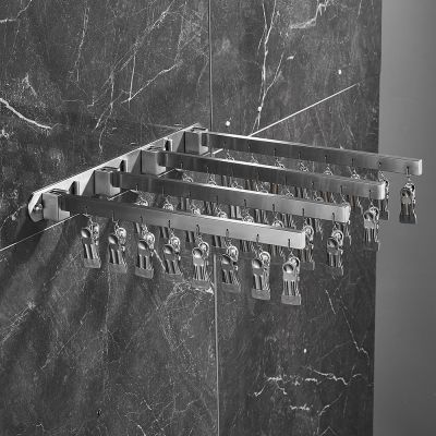 Balcony Folding Underwear Drying Rack Indoor and Outdoor Windproof Sunscreen Socks Rack, Drying Four Bars 32 Clamps