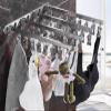 Balcony Folding Underwear Drying Rack Indoor and Outdoor Windproof Sunscreen Socks Rack, Drying Four Bars 32 Clamps view 3