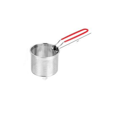 Deep Fryer Basket Round Stainless Steel Fry Baskets With Silicone Handle and Resting Hook for French Chips (12cm)