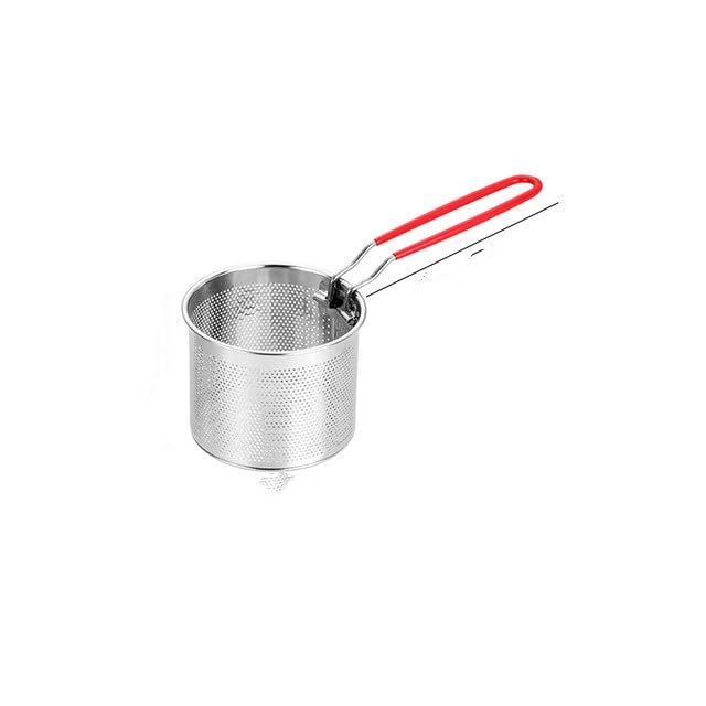 Deep Fryer Basket Round Stainless Steel Fry Baskets With Silicone Handle and Resting Hook for French Chips (12cm)