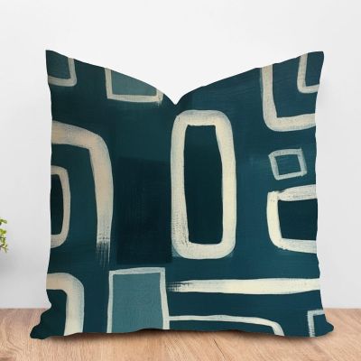 ArogGeld Cream Abstract Geometric Lines Farmhouse Throw Pillow Teal Dark Green Geometric Stripes White Linen Sofa Cushion Cover Home Decor Pillow Sham for Sofa Couch Car Chair 24x24in
