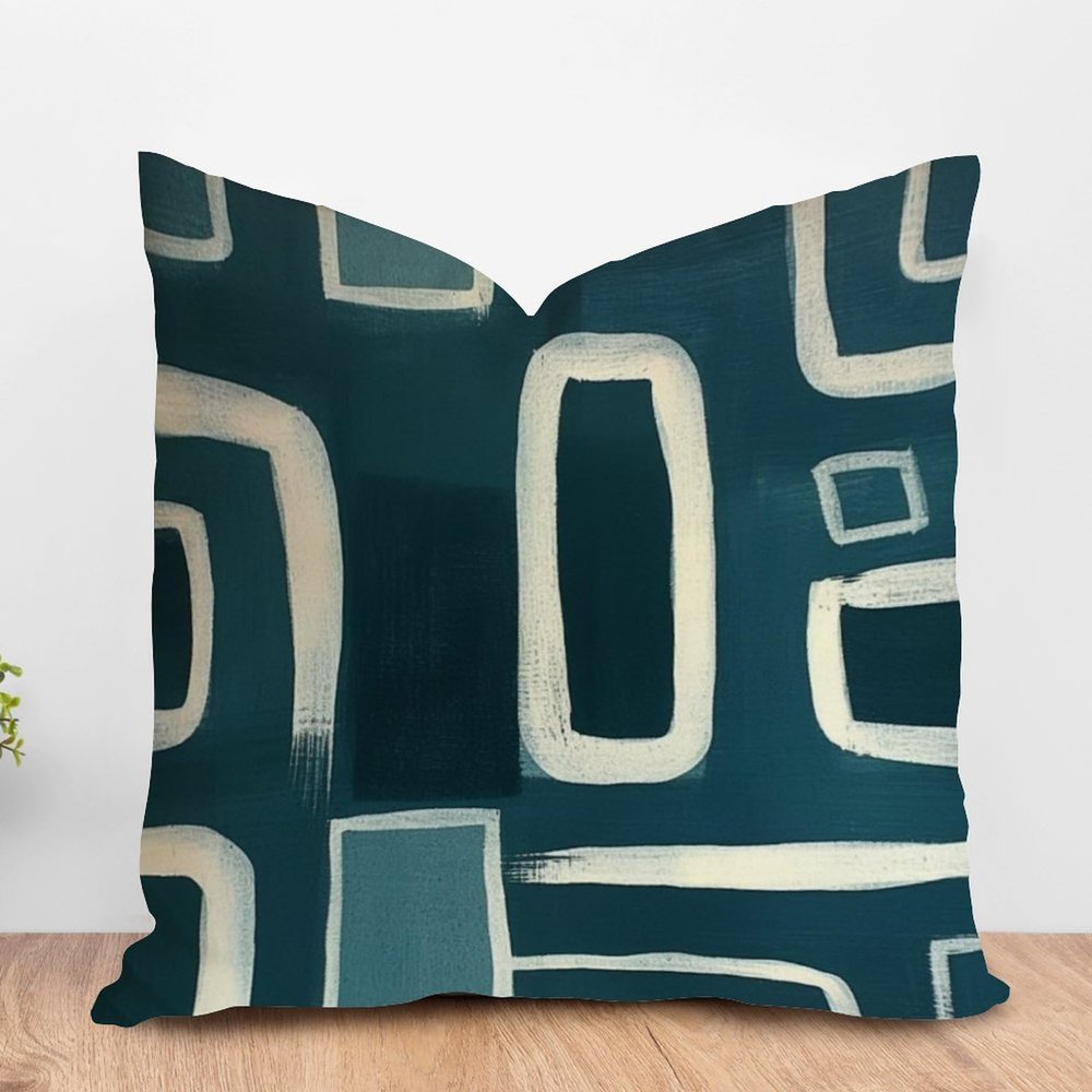 ArogGeld Cream Abstract Geometric Lines Farmhouse Throw Pillow Teal Dark Green Geometric Stripes White Linen Sofa Cushion Cover Home Decor Pillow Sham for Sofa Couch Car Chair 24x24in