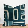 ArogGeld Cream Abstract Geometric Lines Farmhouse Throw Pillow Teal Dark Green Geometric Stripes White Linen Sofa Cushion Cover Home Decor Pillow Sham for Sofa Couch Car Chair 24x24in view 1