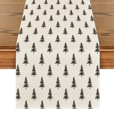 Artoid Mode Beige Xmas Tree Christmas Table Runner, Seasonal Winter Kitchen Dining Table Decoration for Home Party Decor 13x108 Inch