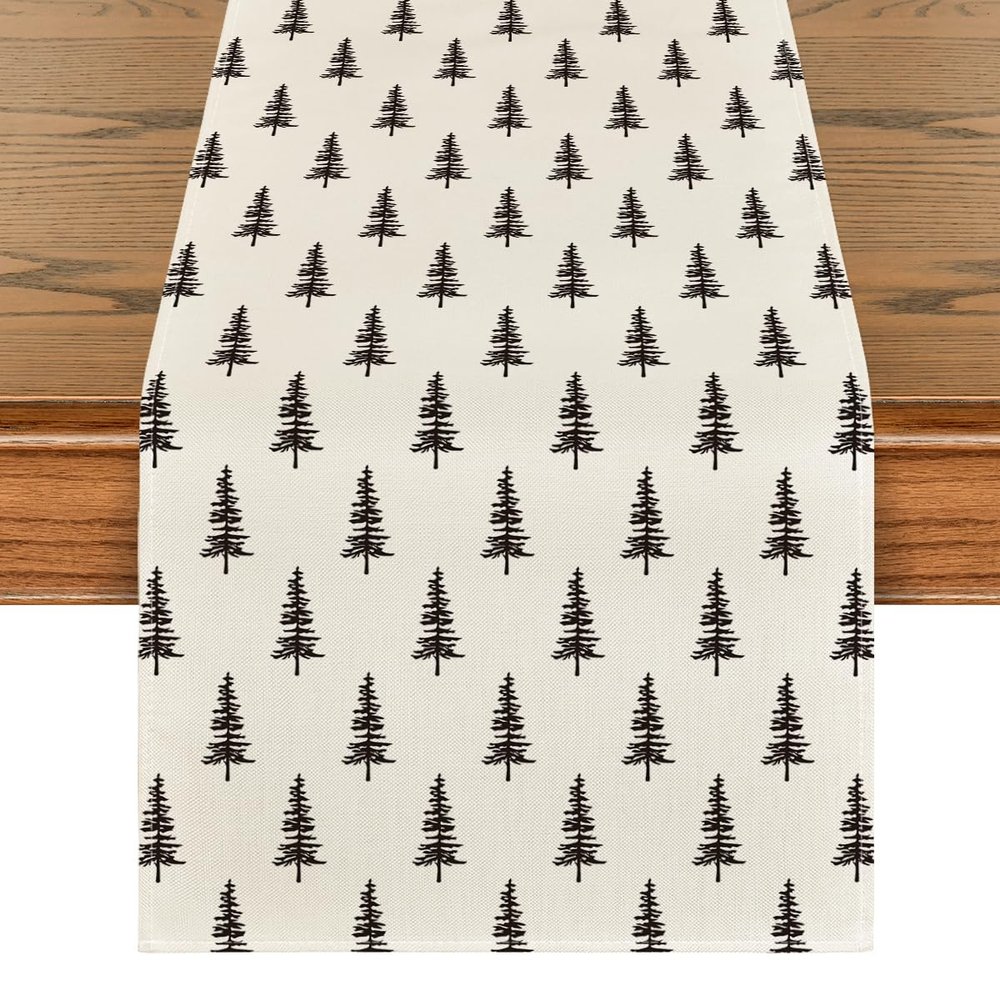 Artoid Mode Beige Xmas Tree Christmas Table Runner, Seasonal Winter Kitchen Dining Table Decoration for Home Party Decor 13x108 Inch