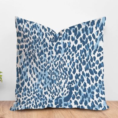 ArogGeld Watercolor Navy Blue Cheetah Throw Pillow Cover Blue Animal Print Leopard Decorative Sofa Cushion Cover Decorative Farmhouse Pillow Cases for Bedroom Sofa Couch 26x26in White Flax