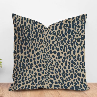 ArogGeld Dark Blue Cheetah Animal Print Leopard Farmhouse Sofa Cushion Cover Leopard Print Animal Spots Brown Cushion Covers Double Side Pillow Cover Case with Zipper 16x16in White Linen