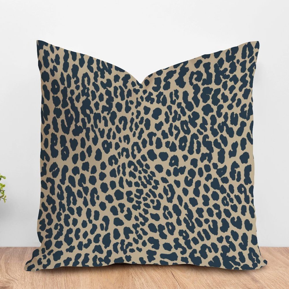 ArogGeld Dark Blue Cheetah Animal Print Leopard Farmhouse Sofa Cushion Cover Leopard Print Animal Spots Brown Cushion Covers Double Side Pillow Cover Case with Zipper 16x16in White Linen