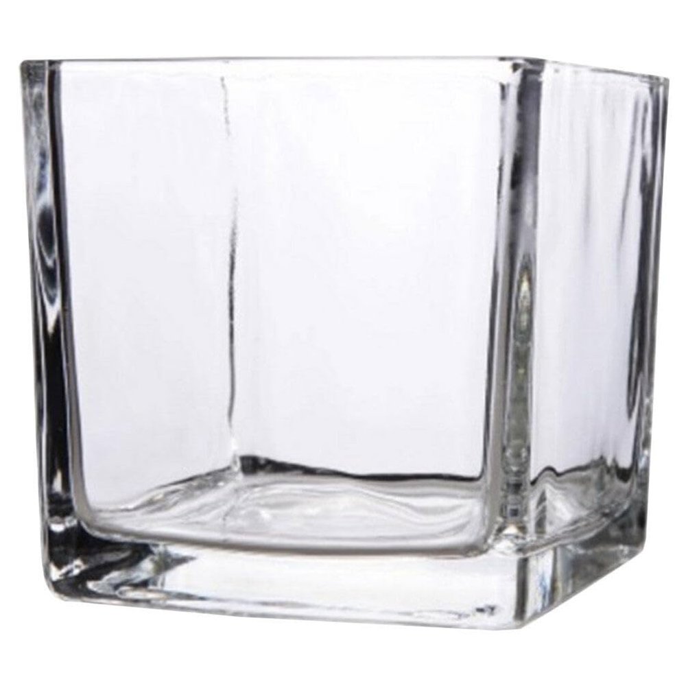 Yardwe Transparent Glass Cube Flower Vase Modern Desktop Succulent Pot Elegant Centerpiece for Home Office and Floral Arrangements Durable and Stylish Glass Decor
