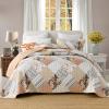 Dobuyly Fall Quilt Queen Size Set, Beige and Brown Floral Plaid Patchwork Bedspread Reversible Coverlet Set 3 Pieces, Soft Lightweight Microfiber Bedding Set for All Season, 96"x90" view 1